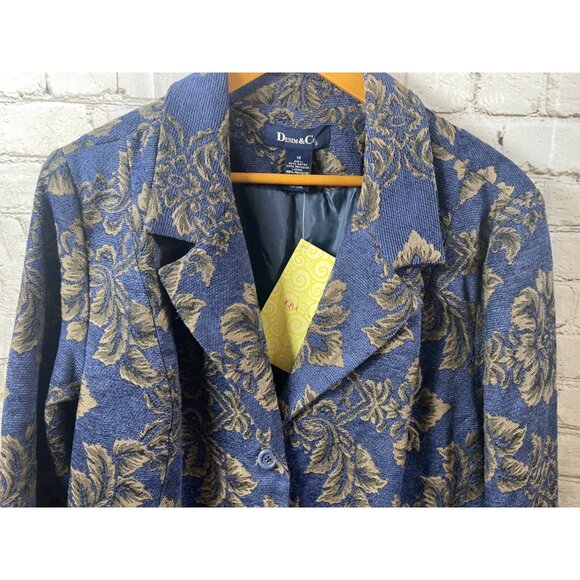 Denim & Co Tapestry Blazer Jacket Plus Sz 1X Longline Purple Gold Floral Classy - Picture 2 of 11